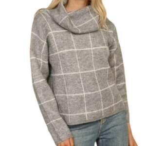 Lumiere Gray Turtleneck Grid Sweater Size S
